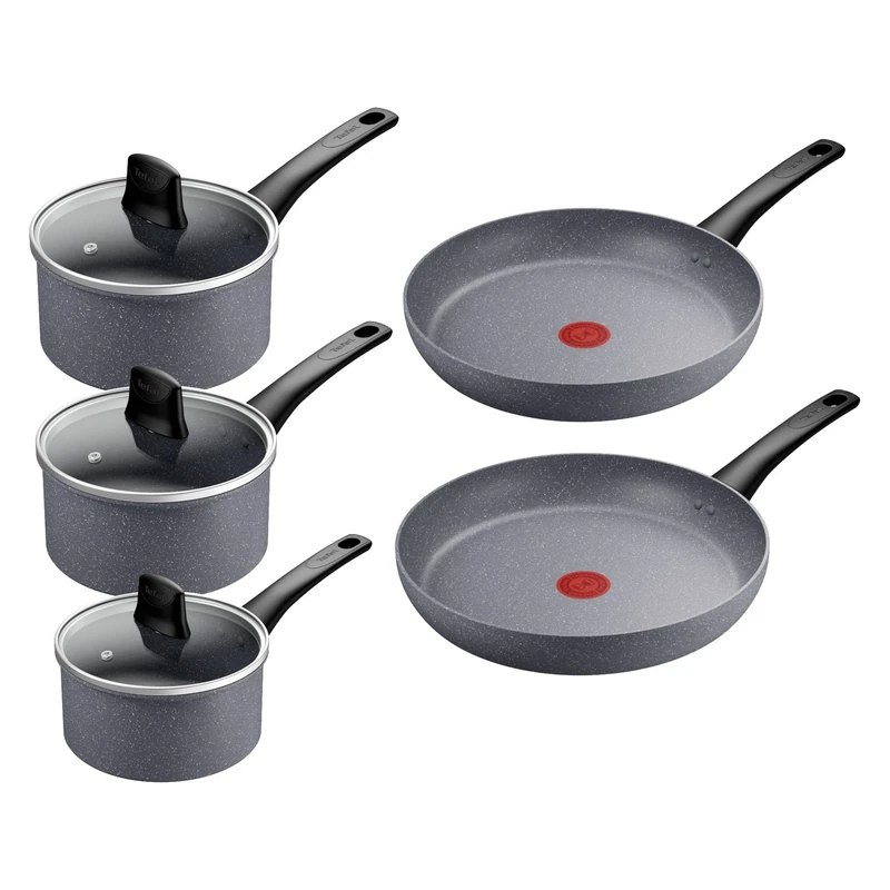 Tefal Healthy Cook On Cookware Set, Frying Pan (24/28 cm), Saucepan with Lid (16/18/20 cm), Mineralia Non-Stick Coating, Thermo-Signal™, Eco-Friendly, E120S544