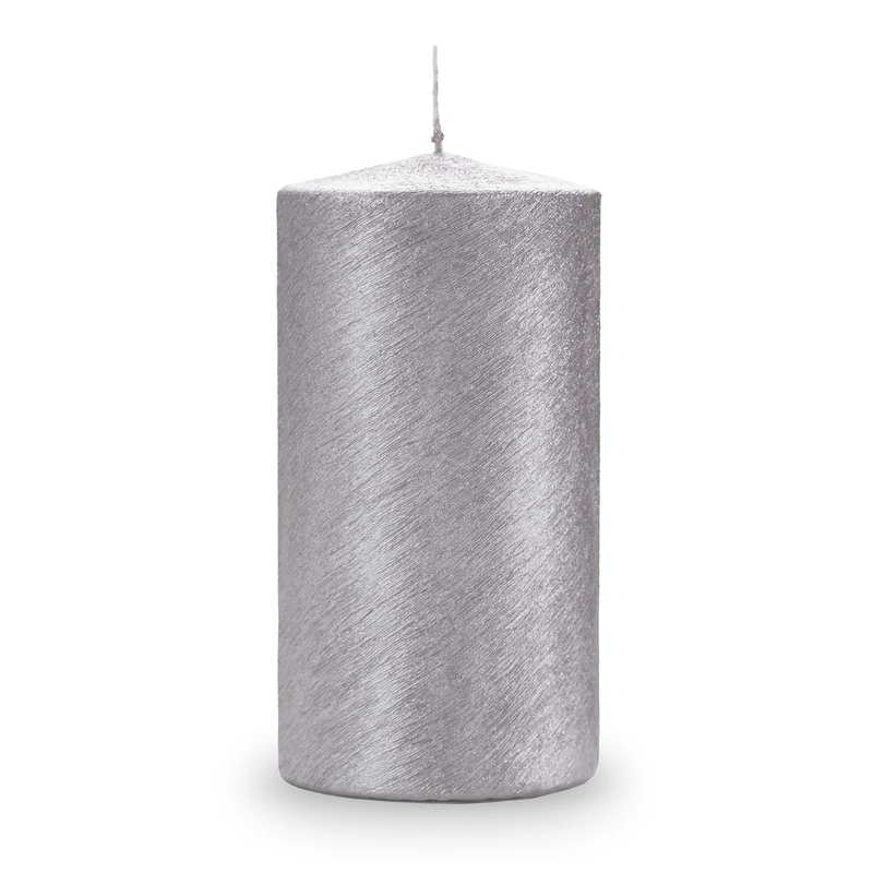 Mentalized Scratched Candle Diameter 10 cm Height 20 cm - Silver