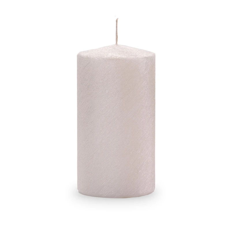 Metallic Scratched Candle Diameter 8 cm Height 15 cm - Pearl White