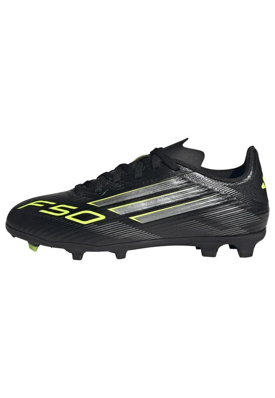 adidas Unisex Kids F50 League Firm Ground/Multi Ground Football Boots Kids, Core Black/Iron Metallic/Lucid Lemon, 5 UK - Image 1