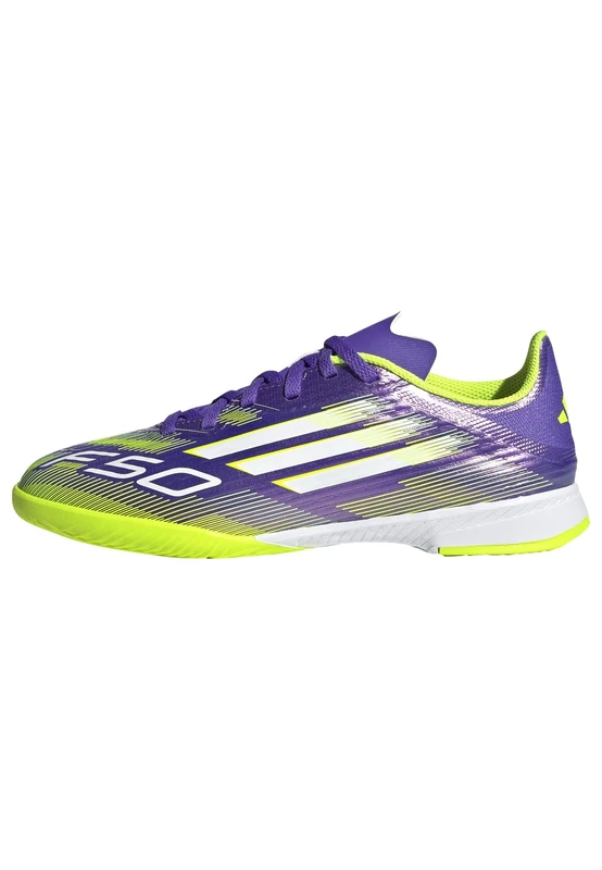 adidas Unisex Kids F50 League Indoor Football Boots Kids, Purple Rush/Cloud White/Lucid Lemon, 10 UK Child
