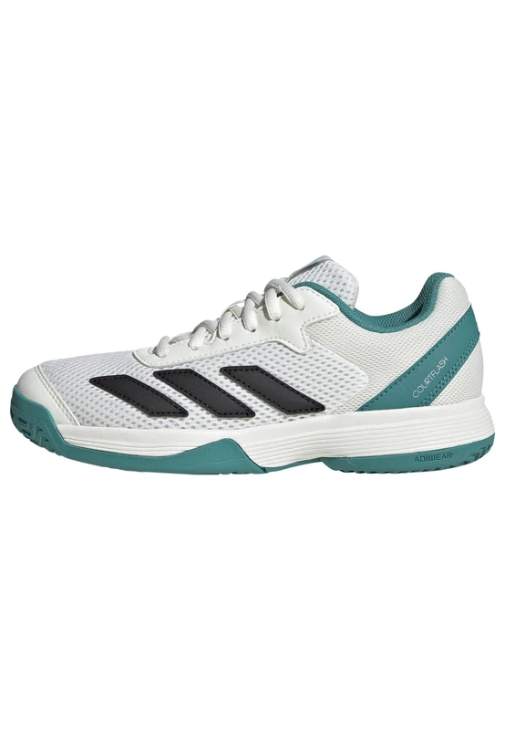 adidas Unisex Kids Courtflash Kids Tennis Shoes, Cloud White/Pure Teal/Off White, 10 UK Child