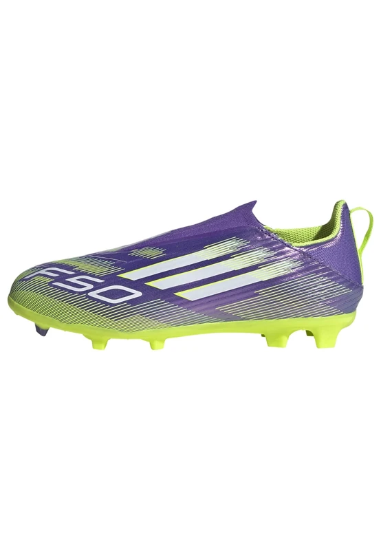 adidas Unisex Kids F50 League Laceless Firm Ground Football Boots Kids, Purple Rush/Cloud White/Lucid Lemon, 10 UK Child