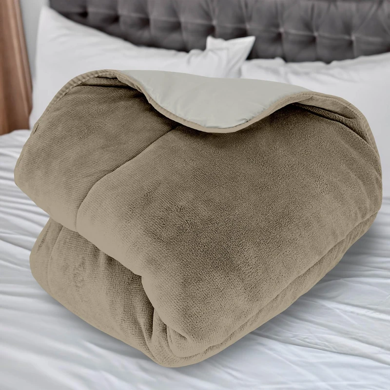 Soleil d'ocre, Microfibre Fleece Lined Duvet 240 x 260 cm Two-Tone Ivory and Sand