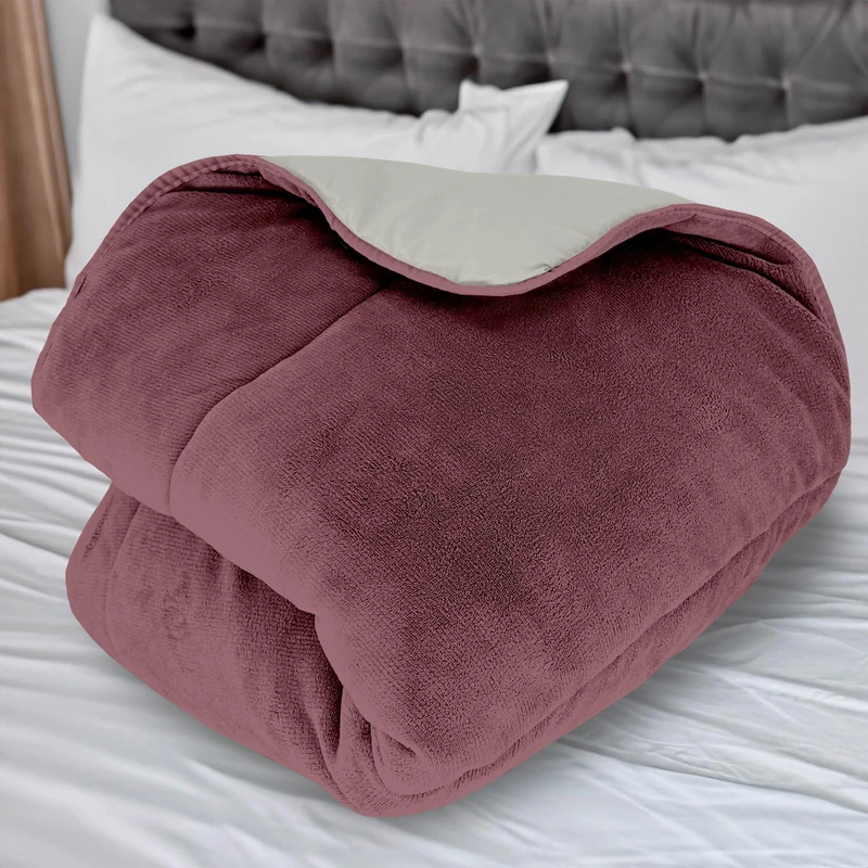 Soleil d'ocre, Microfibre Fleece Lined Duvet 240 x 260 cm Two-Tone Old Pink and Ivory