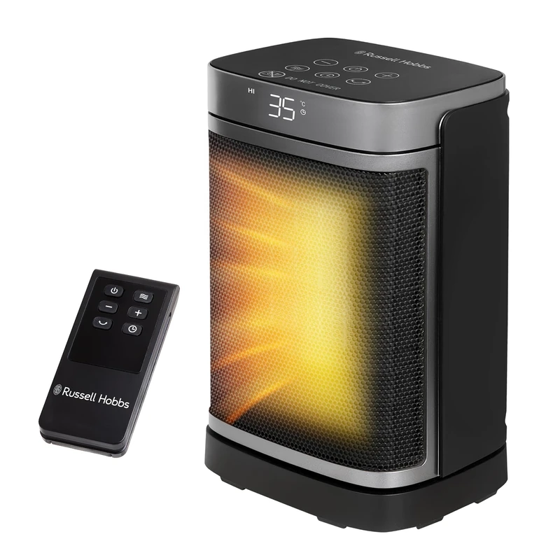 Russell Hobbs Space Heater in Black & Silver 1500W Silent Portable Oscillating Ceramic Electric Heater, Low Energy Digital Display, 4 Modes, 24hr Auto Timer, Overheat Protection, RHCH2001S