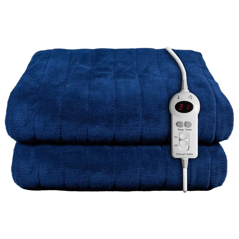 Russell Hobbs Electric Blanket Blue Heated Throw Sherpa & Microfleece 130 x 180 cm with Digital Remote, Auto Shutoff Overheat Protection 12 Hour Timer, 9 Heat Settings 2 Year Guarantee, RHHT1003BLU