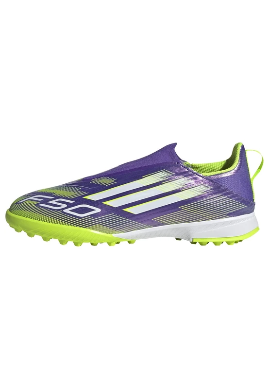 adidas Unisex Kids F50 League Laceless Turf Football Boots Kids, Purple Rush/Cloud White/Lucid Lemon, 1 UK