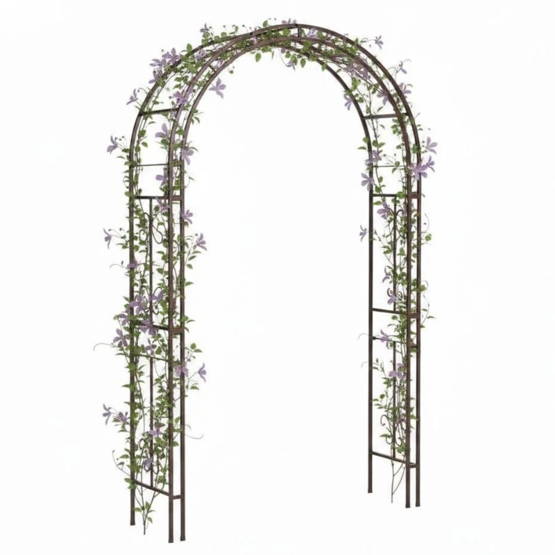 Plow & Hearth Arch Metal Outdoor Garden Arbor | Montebello-Gunmetal | 84-in (H) x 53-in (W) x 23-in (D) | Iron Trellis Lattice for Climbing Plants | Wedding Arch | Outdoor Patio Décor