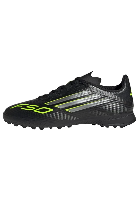 adidas Unisex Kids F50 League Turf Football Boots Kids, Core Black/Iron Metallic/Lucid Lemon, 4 UK - Image 1