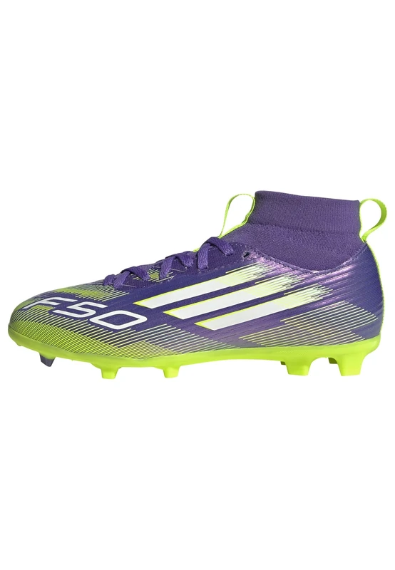 adidas Unisex Kids F50 League Mid Firm Ground/Multi Ground Football Boots Kids, Purple Rush/Cloud White/Lucid Lemon, 11.5 UK Child