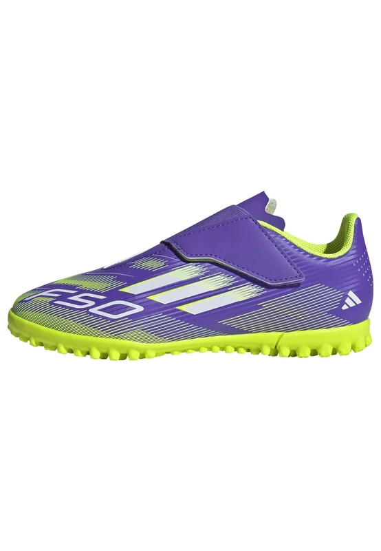 adidas F50 Club Hook and Loop Turf Football Boots Kids, Purple Rush/FTWR White/Lucid Lemon, 3.5 UK Child