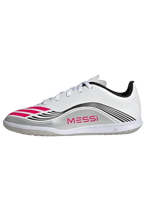 adidas Unisex Kids F50 Messi Club Indoor Football Boots Kids, FTWR White/Lucid red/Silver met., 4 UK