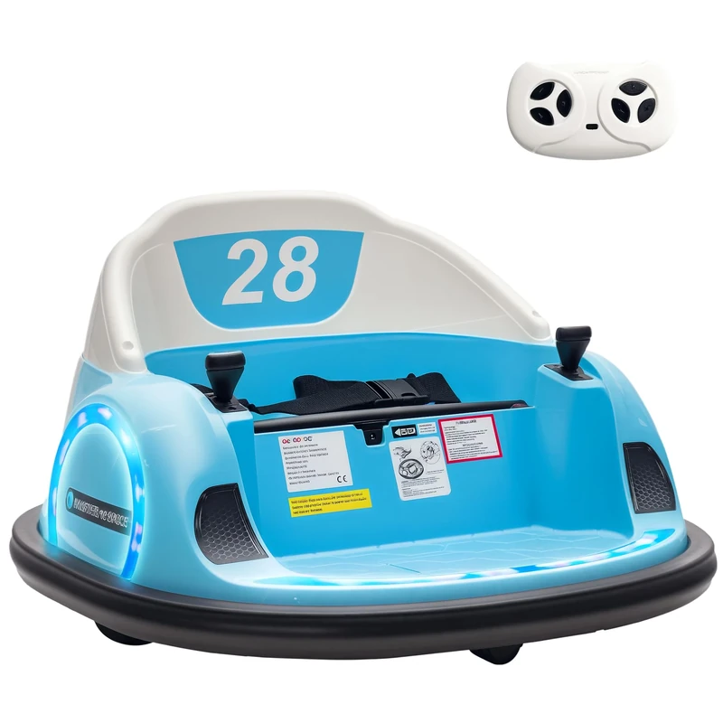 AIYAPLAY Kids Bumper Car 12V Waltz Car Ride on Toy 360° Rotation with Remote Control, Dual Joystick, Music, USB, LED Lights, Horn, for Ages 1.5-5 Years, Blue
