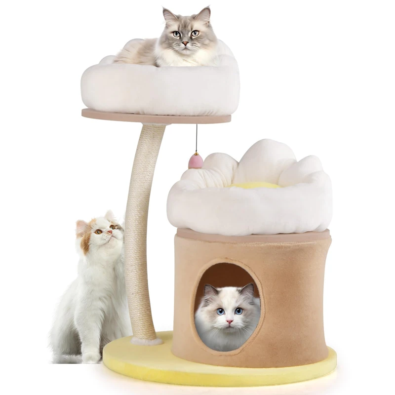 GYMAX Cat Tree, 83cm Cute Cat Tower with Sisal Scratching Post, Washable Padded Top Perch, Cat Condo, Interactive Ball, Multi-Layer Small Cat Tree Tower for Indoor Cats