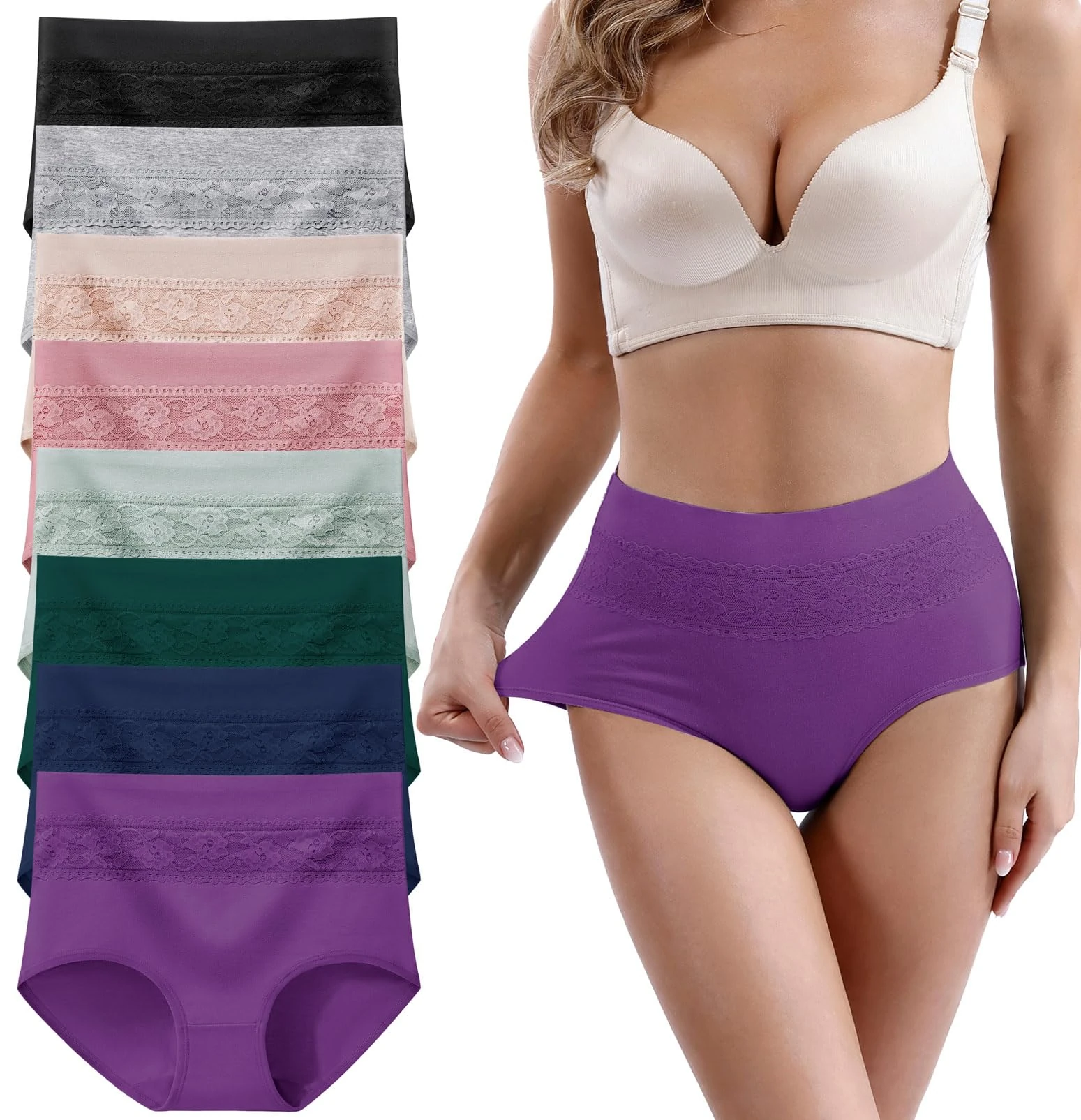 Xaanelr Women's Underwear Cotton Tummy Control High Waisted Underwear Soft Breathable Full Coverage Panties Multipack, Multi - A01 - 8 Pack 03, S