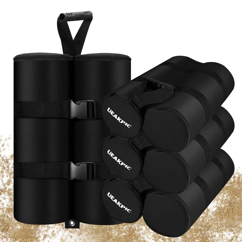 UEAKPIC Extra 320 LBS Canopy Weights Sand Bags Set of 4, Plug Size Heavy Duty Tent Leg Sandbag for Outdoor Sun Shelter, Gazebo, Patio Umbrella (Black, 80 Lbs x 4)