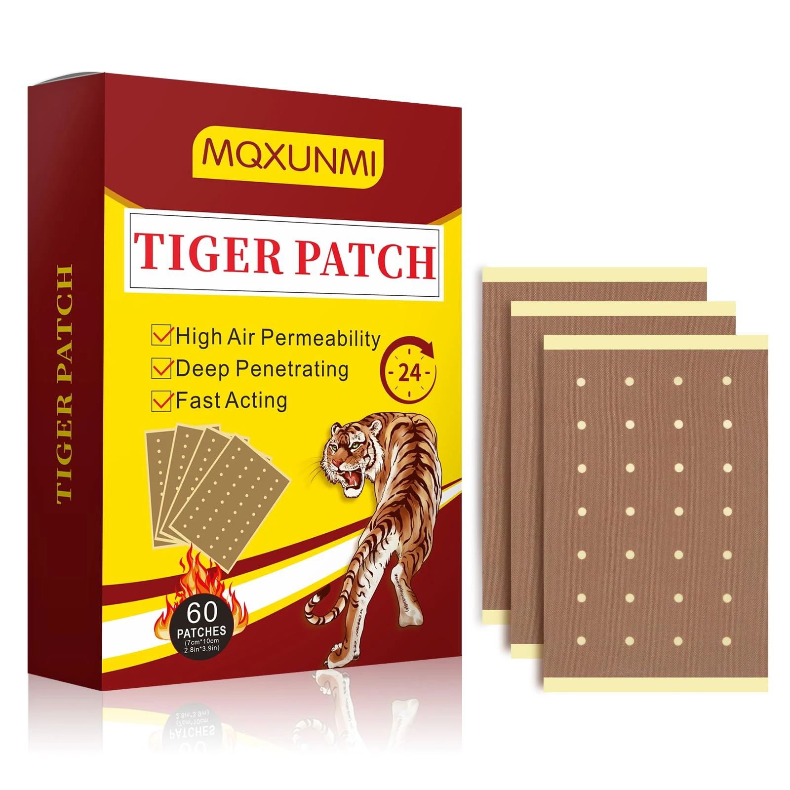 MQXUNMI Tiger Patches, 60pcs Ultra Strength Pain Relief Patches, Natural Wormwood Relieves Muscle Soreness Heat Patches for Back, Knee and Shoulder Muscle Pain Relief