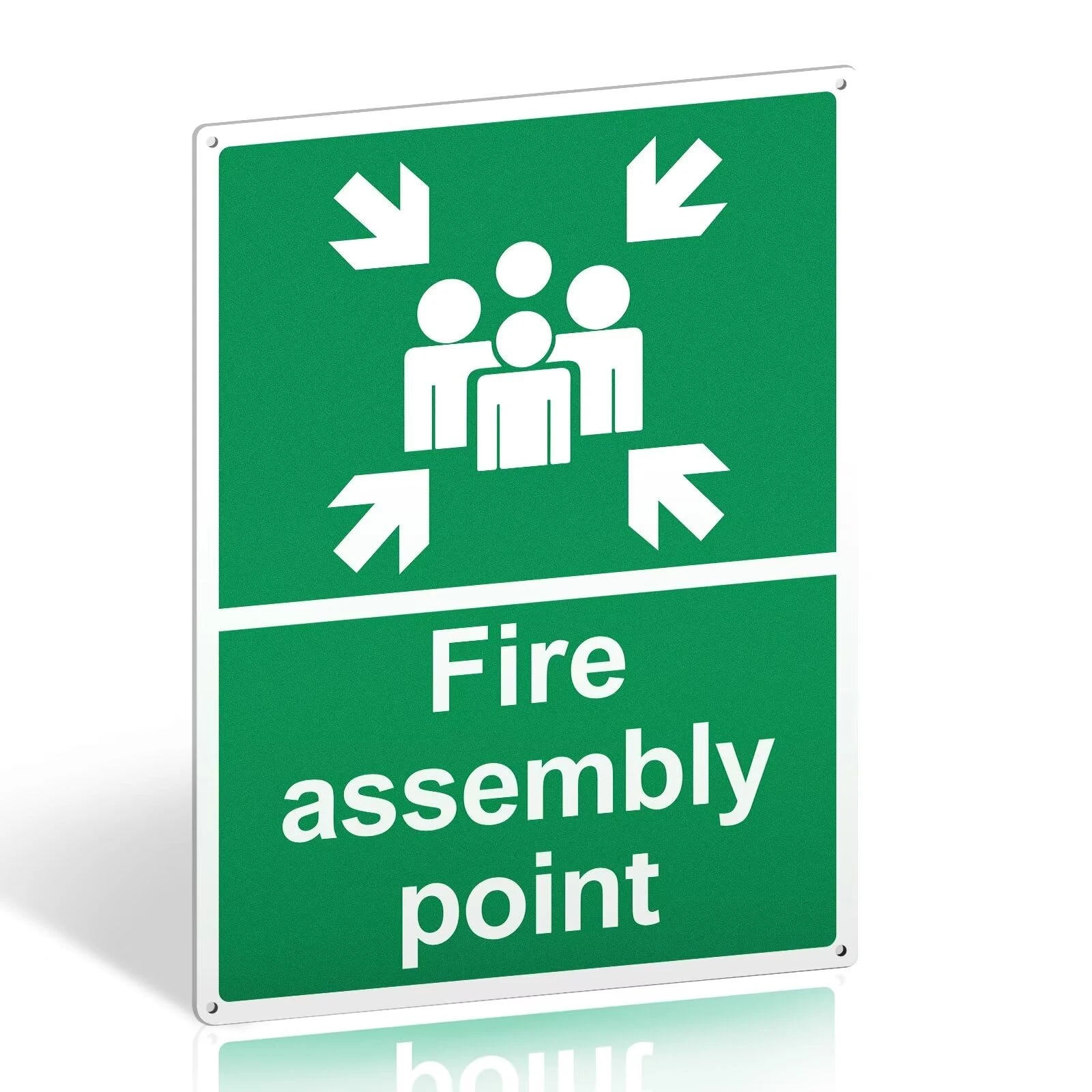 Fire Assembly Point Sign Outdoor - 400 x 300mm - 1mm Rigid Plastic Fire Safety Signs with 4 Pre-Drilled Holes and Self-adhesive Backing - Ideal Safety Fire Assembly Point