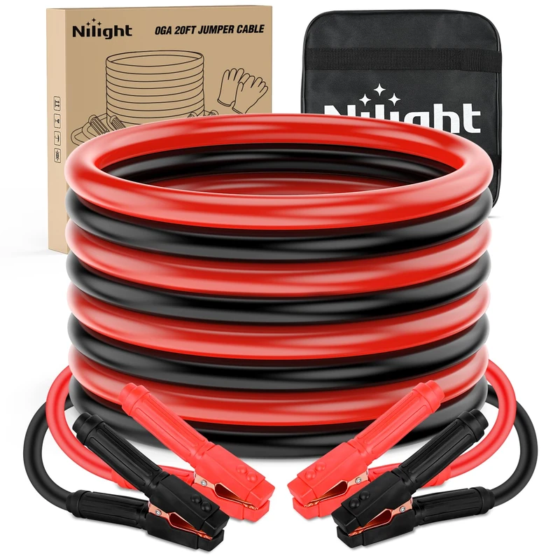 Nilight Jumper Cables for Car Battery 0 Gauge 20 FT Booster Cable Heavy Duty 1000 A CCA with Carrying Bag Jump Start Emergency Kit Pickup Truck RV Vans SUV - Image 1