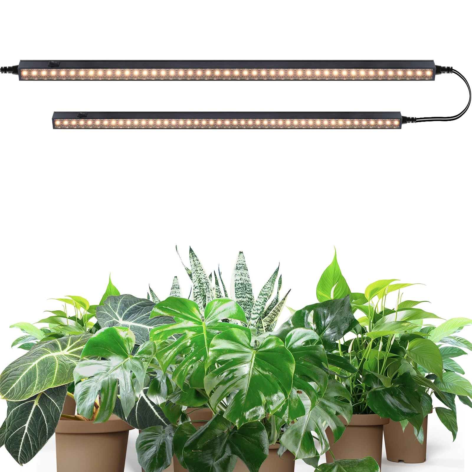 Barrina T5 2FT Grow Lights for Indoor Plants, Yellow Full Spectrum LED Plant Light, 20W(2 x 10W), Linkable Grow Light, Black Cover LED Growing Strips, Magnetic, Plug and Play, 2 Packs