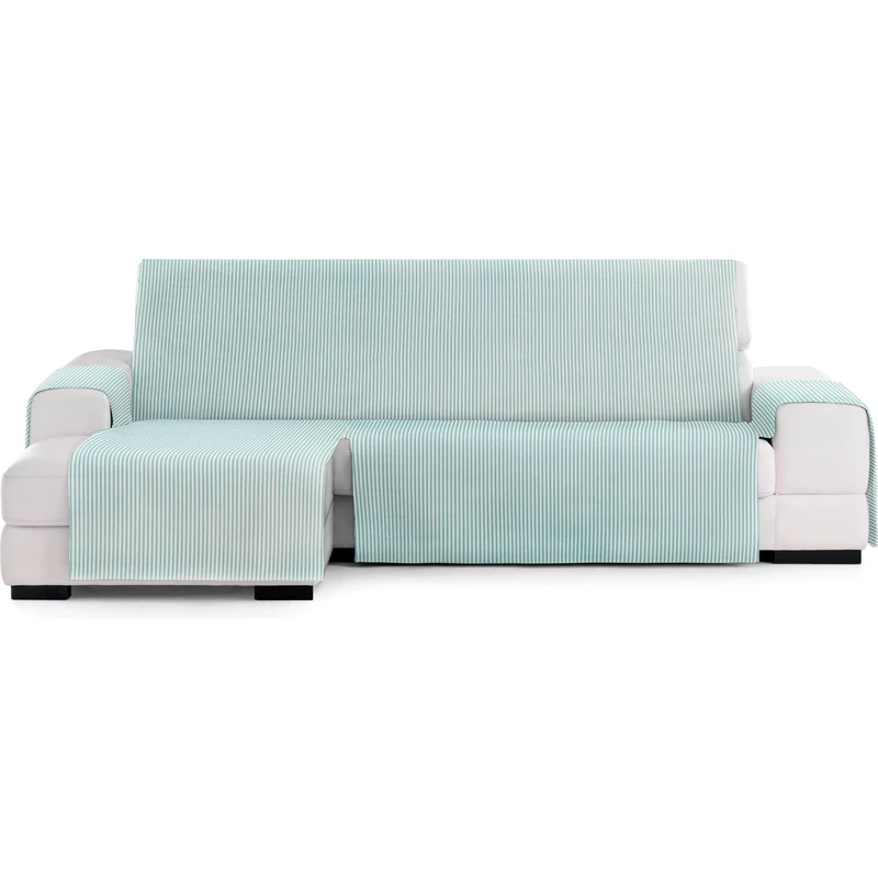 ECOMMERC3 | Chaise Longue Sofa Cover with Elastic Bands for Left/Right Chaise Lounge – Chaise Sofa Cover Ecru/Mint Adjustable and Versatile for Chaise Longue Sofas, Total Protection