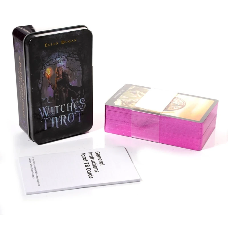 Generic Witches Tarot - Blue Core, Gold Foil, Tin Box - 10.2x6cm