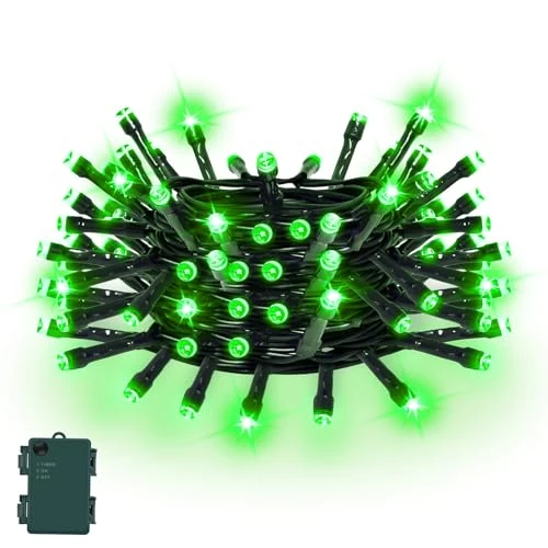 Gcstnn Battery Operated Christmas Lights, 5M/16.4Ft 50LED Outdoor Fairy Lights with 6h Timer,IP65 Waterproof String Lights On Green Cable,for Bedroom Xmas Tree,Garden,Indoor Decorations