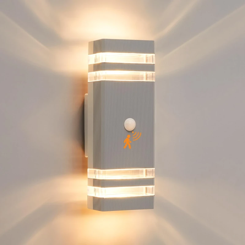 CELAVY Up Down Outside Lights with Motion Sensor, PIR Outdoor Wall Light Mains Powered, IP65 Front Door Porch Light Electric, Security GU10 LED External Exterior Lighting Wall Mounted Lamp, Light Grey