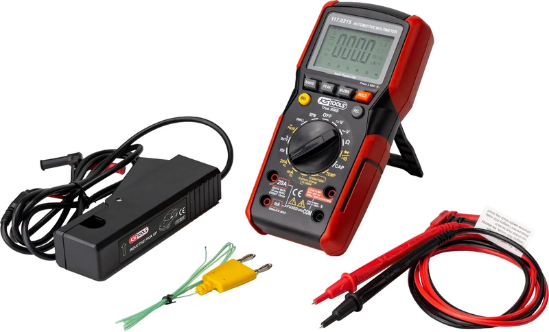 KS Tools 117.0215 Digital Multimeter with Test Probes with Integrated Impact Protection