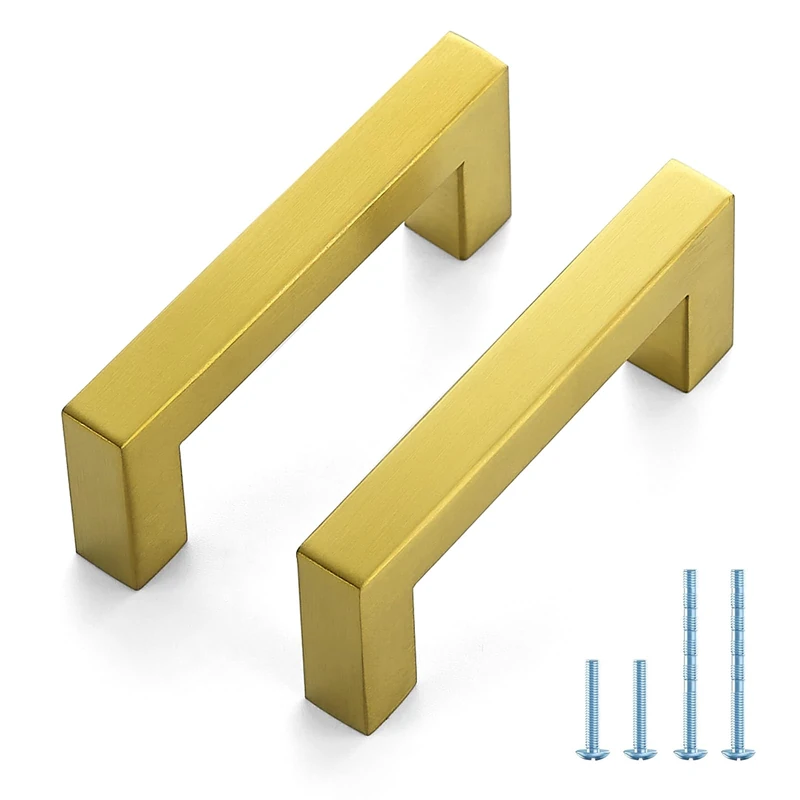 Joy Decor 30 Pack Cabinet Handles, Gold Cabinet Pulls, 3 Inch Kitchen Handles Square Drawer Pulls Stainless Steel Drawer Hardware Handles, 76mm Hole Centers