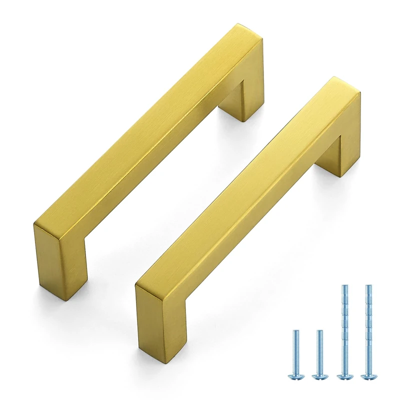 Joy Decor 50 Pack Cabinet Handles, Gold Cabinet Pulls, 3-3/4 Inch Kitchen Handles Square Drawer Pulls Stainless Steel Drawer Hardware Handles, 96mm Hole Centers