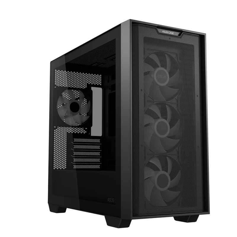 ASUS A21 Plus TG ARGB Black microATX PC Case (Pre-Installed ARGB Fans, Mesh Front Panel, Compatible with Hidden Port Motherboards, 360mm Radiators, 380mm Graphics, Black)
