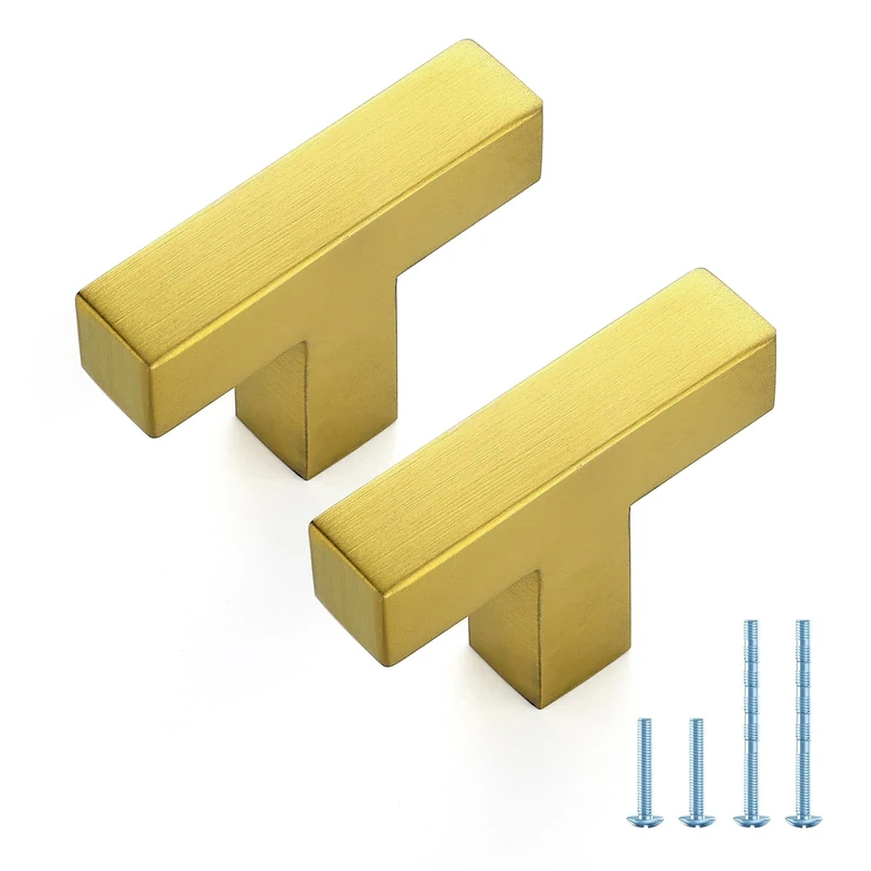 Joy Decor 40 Pack Cabinet Handles, Gold Cabinet Pulls, Single Hole Kitchen Handles Square Drawer Pulls Stainless Steel Drawer Hardware Handles, 2 Inch Total Length