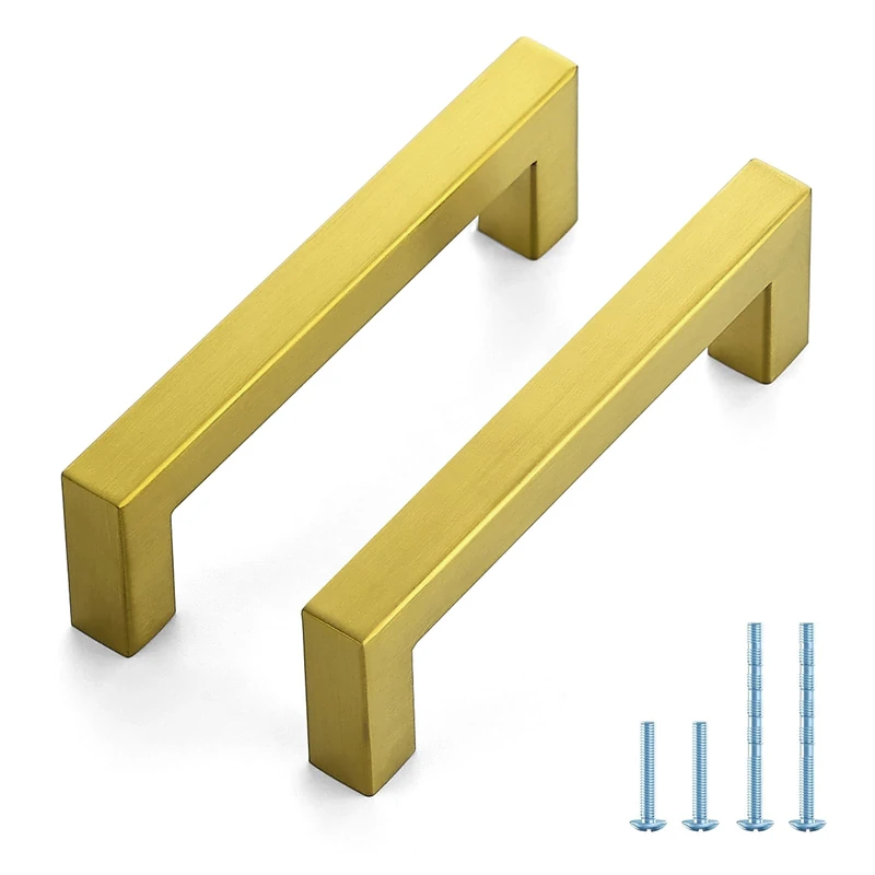 Joy Decor 50 Pack Cabinet Handles, Gold Cabinet Pulls, 4 Inch Kitchen Handles Square Drawer Pulls Stainless Steel Drawer Hardware Handles, 102mm Hole Centers