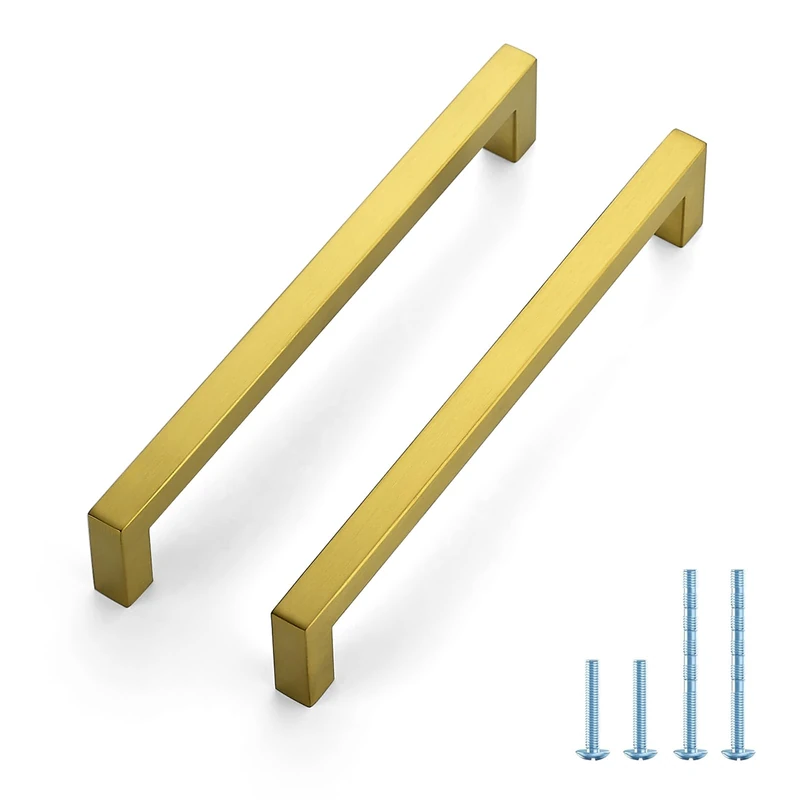 Joy Decor 50 Pack Cabinet Handles, Gold Cabinet Pulls, 7-1/2 Inch Kitchen Handles Square Drawer Pulls Stainless Steel Drawer Hardware Handles, 192mm Hole Centers