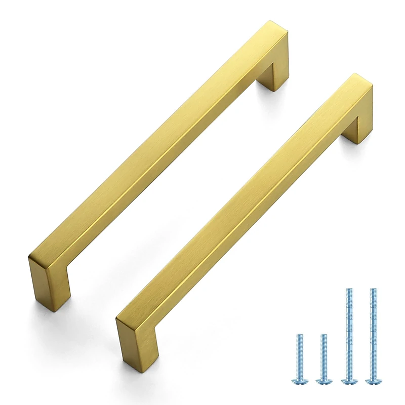 Joy Decor 40 Pack Cabinet Handles, Gold Cabinet Pulls, 6-1/4 Inch Kitchen Handles Square Drawer Pulls Stainless Steel Drawer Hardware Handles, 160mm Hole Centers