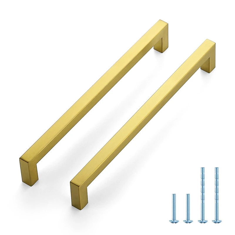 Joy Decor 50 Pack Cabinet Handles, Gold Cabinet Pulls, 8-3/4 Inch Kitchen Handles Square Drawer Pulls Stainless Steel Drawer Hardware Handles, 224mm Hole Centers