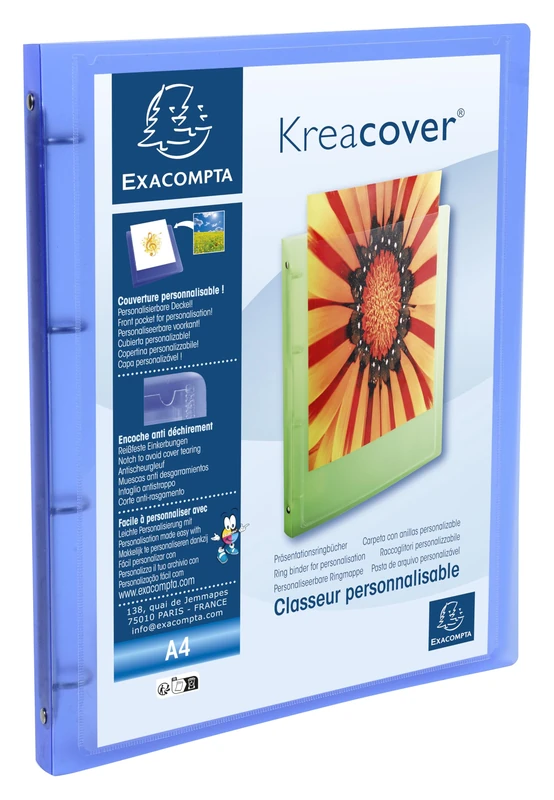 Exacompta - ref. 519699E - Box of 20 Customizable Flexible PP Binders 1 Pocket - 4 Round Rings 15 mm - External Dimensions: 32 x 25 cm - File Format A4-5 Assorted Colours