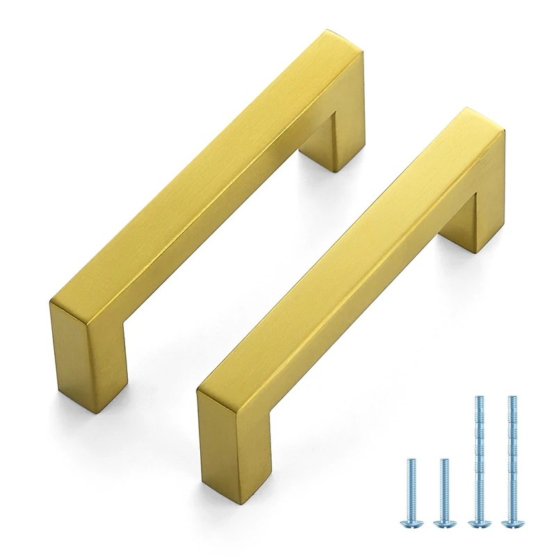 Joy Decor 40 Pack Cabinet Handles, Gold Cabinet Pulls, 3-1/2 Inch Kitchen Handles Square Drawer Pulls Stainless Steel Drawer Hardware Handles, 89mm Hole Centers