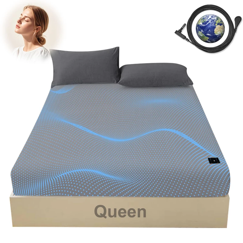 Grounding Sheets Queen,Fitted Sheet 60x80 in with Grounding Wire for Better Sleep,90% Organic Cotton 10% Pure Silver,Bed Sheets Conductivity(Gray, 60 * 80 * 14inch)