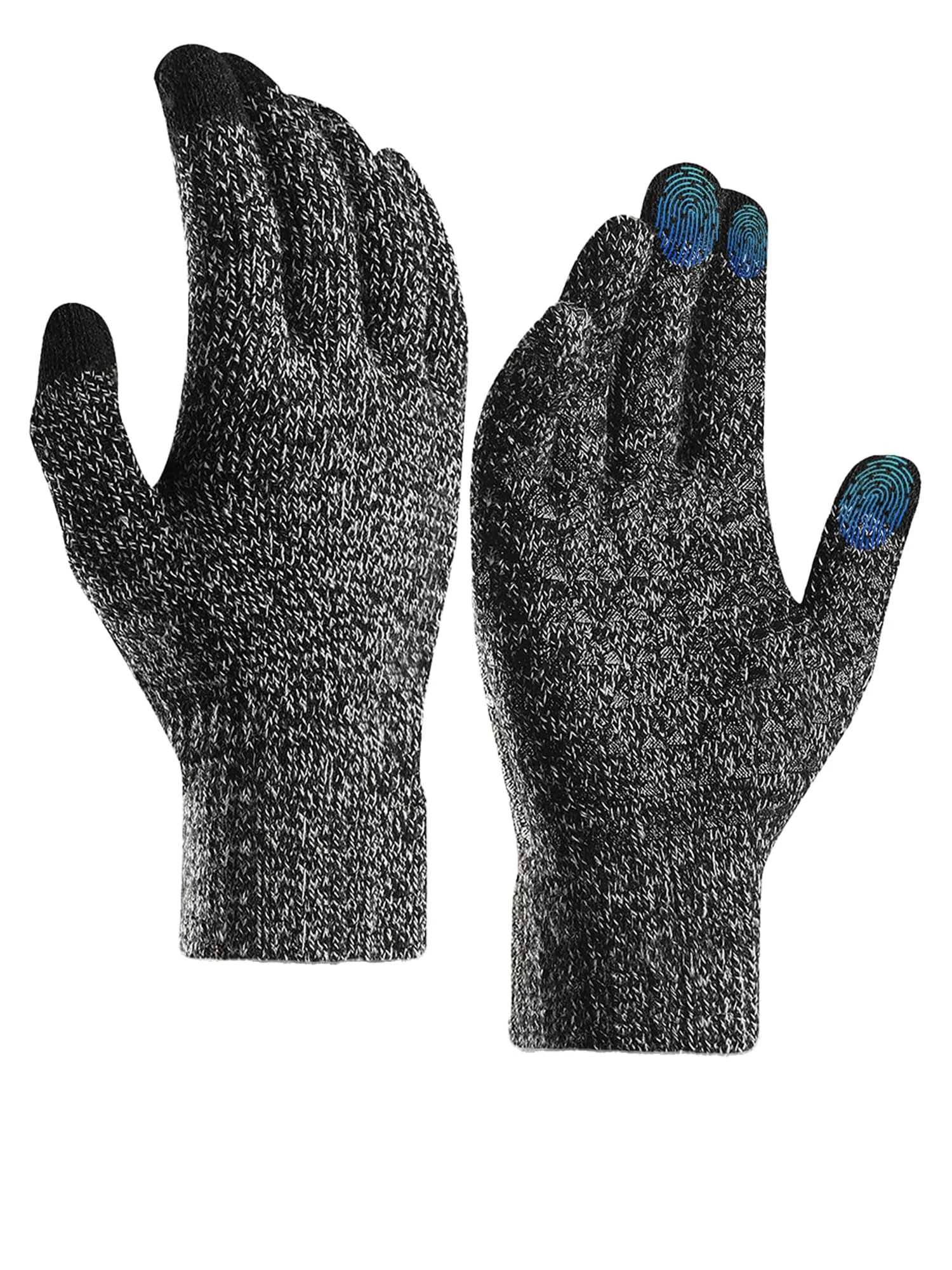 Winter gloves for men and women, non-slip warm gloves for touch screen, soft and warm lining Texting gloves, Black White, XL