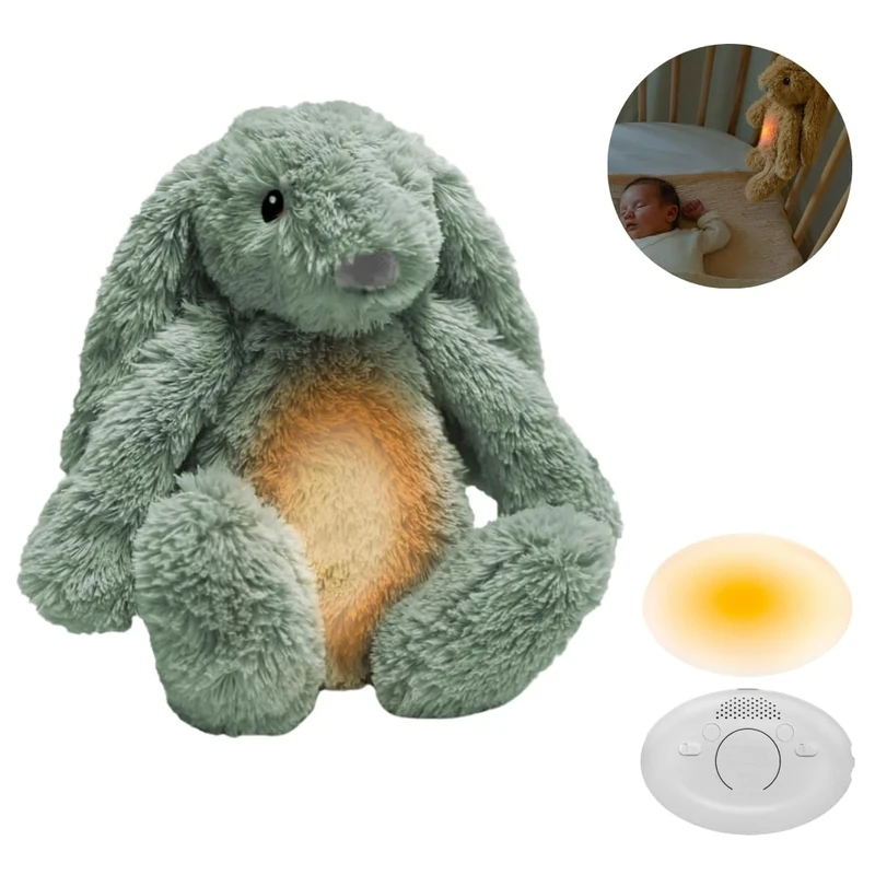 Zazu - Ro The Rabbit Baby Sleep Aid with Rechargeable Battery - Multi-Colour Night Light & Soothing Sounds, Wine Sensor, Auto Shut-Off and USB-C Charging Cable (Green)