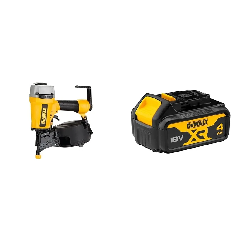 DEWALT DPN64C-XJ Compact Pneumatic Coil Nailer with 225 Nail Magazine Capacity + DEWALT Battery