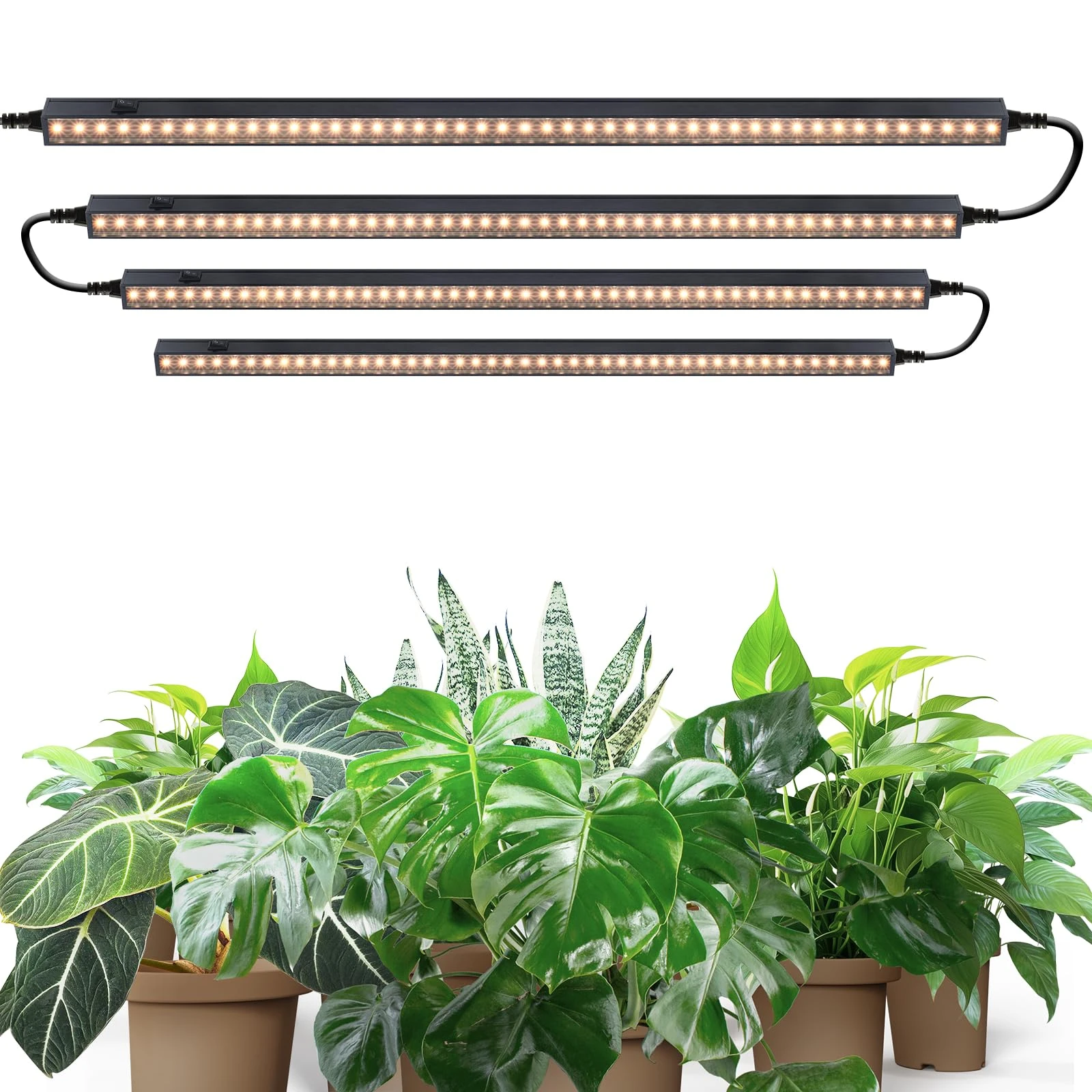 Barrina T5 2FT Grow Light Strip, Yellow Plant Lights for Indoor Growing, Full Spectrum, Black Cover LED Grow Light Bulbs, 40W(4 x 10W), Magnetic, Under Cabinet Plant Lamp with Switch Cord, 4 Packs