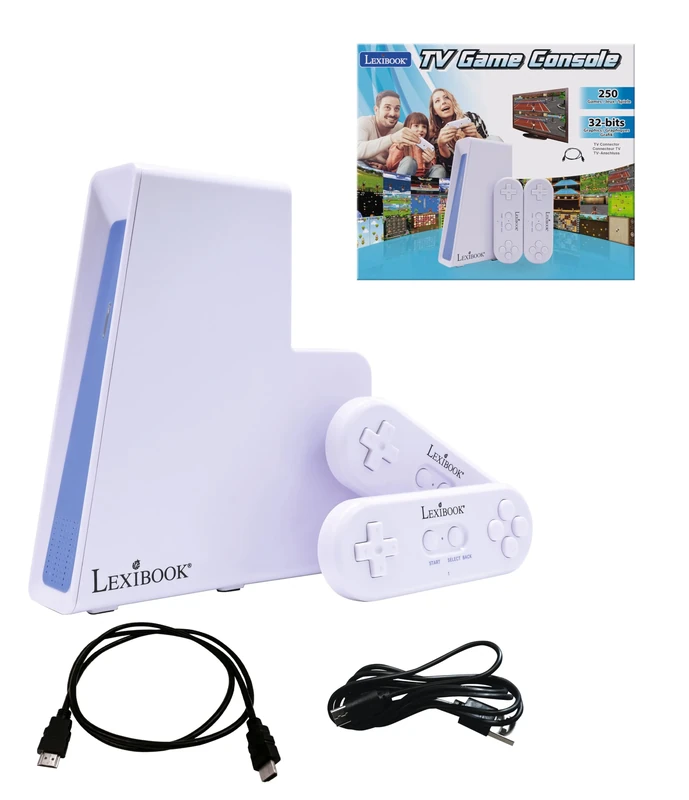 Lexibook, TV game console with 2 wireless controllers, 250 games, 32-bit graphics, TV connector, JG7440