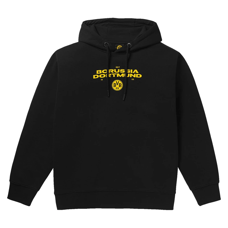 Borussia Dortmund Unisex BVB Hoodie, Exclusive, Lettering and Emblem, Hoodie (Pack of 1) Black