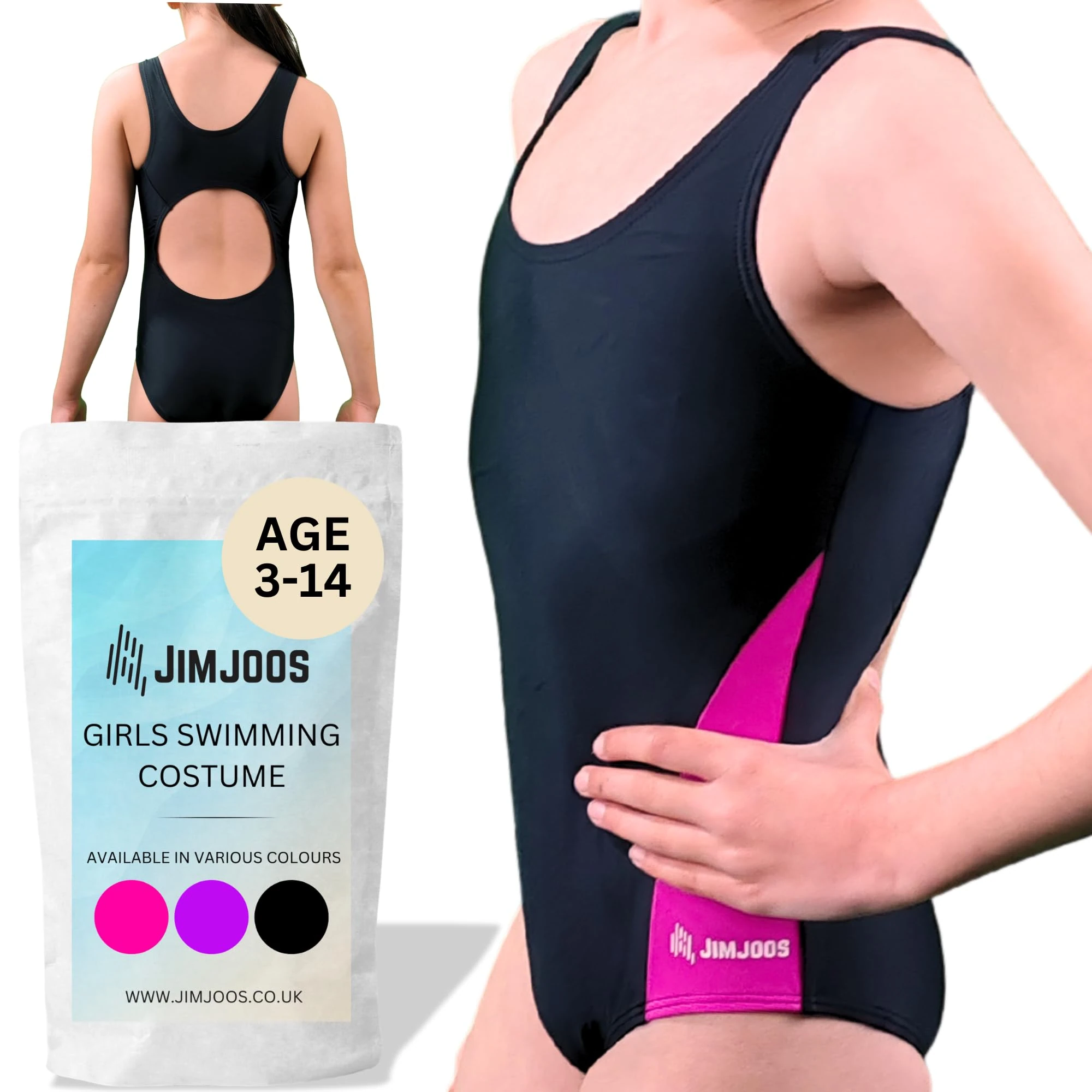 JIMJOOS 3-14 Years One Piece Girls Swimming Costume - Non See Through Kids Swimsuit - Quick Dry Racerback Children Swimwear Ideal for Swimming, Beach and Water Sports Activities (3-4 Years, Pink)