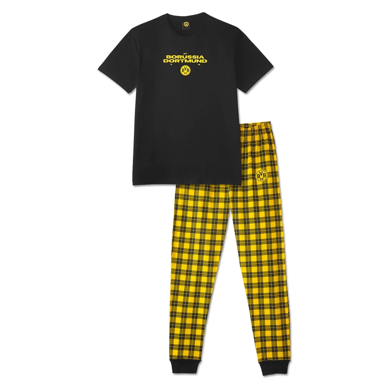 Borussia Dortmund Unisex - Adult BVB Pyjamas, Chequered, Black/Yellow, M