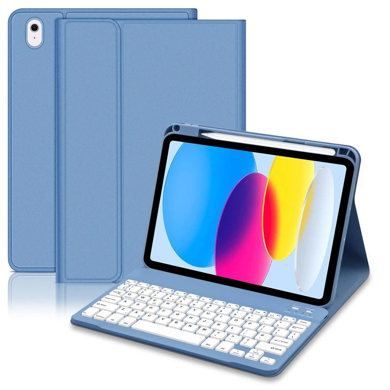 Lielax Keyboard Case for iPad A16 11th Generation 2025/10th Generation 2022(11/10.9 inch), Detachable Keyboard Cover with Pencil Holder for iPad 11/10 Gen, UK Layout,Bue